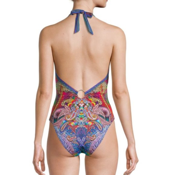 Camilla 'Psychedelica' Ring Detail Plunge One-Piece Swimsuit, Multicolor - Picture 2 of 3